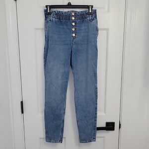 Blue High Rise Straight Leg Jeans